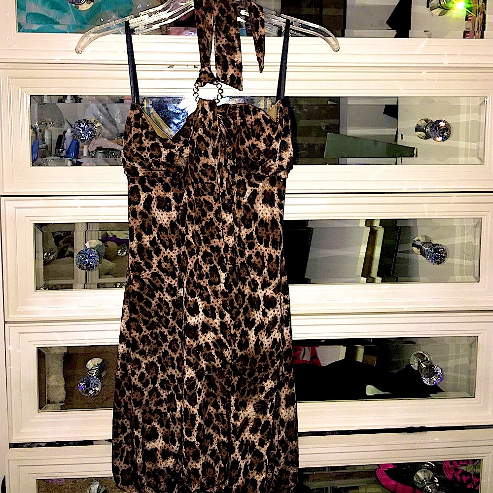 Leopard halter/strapless dress with sequins
